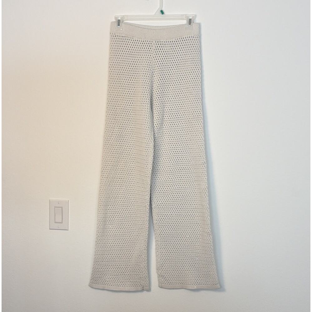 House of Harlow 1960 Beige Knit Crochet Wide Leg Flat Front Elastic Pants XS